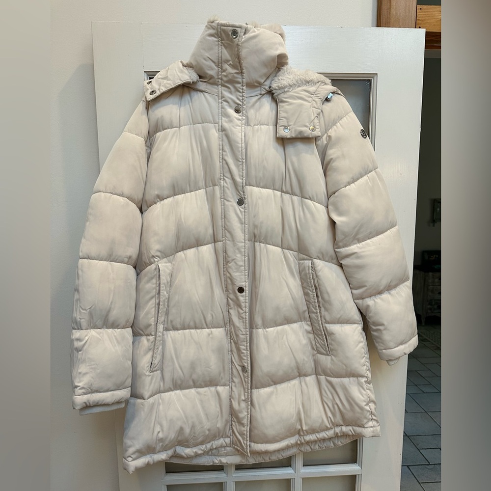 Calvin Klein Cream Winter Heavyweight Hooded Puffer Jacket Women’s Size L NWOT